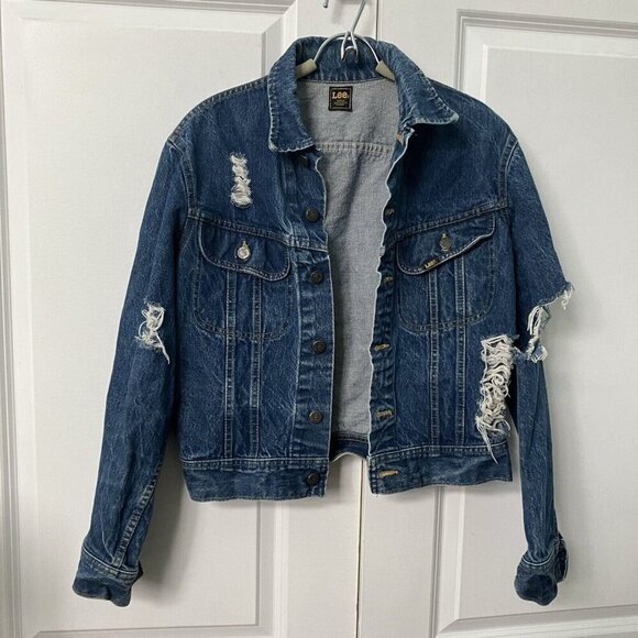 Vintage Riders Lee Jean Jacket Distressed Denim Cropped Trucker - Picture 1 of 8